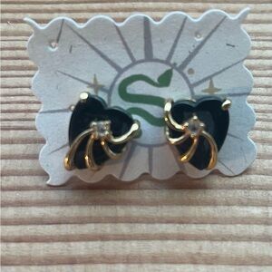 Vintage heart shaped earrings, gold tone with crystals stones